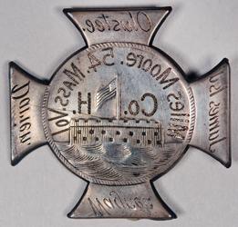 Miles 摩尔 质量achusetts 54th Regiment, Company H badge Silver cross, embossed and engraved