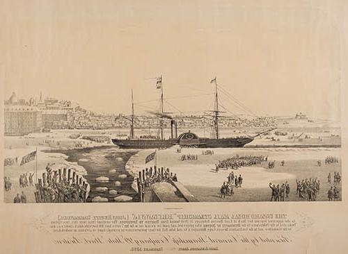 The Cunard Royal Mail Steamship `Britannia` (John Hewitt, 1844年2月3日，当她离开东波士顿码头，从波士顿驶往利物浦时 ... Lithograph